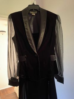 Elegant suit with skirt chiffon satin and velvet Size Medium
