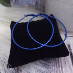 navy blue retro 80's hippie hoop earrings approximately 2 1/4"