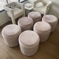Set of 6 Pink Ottomans