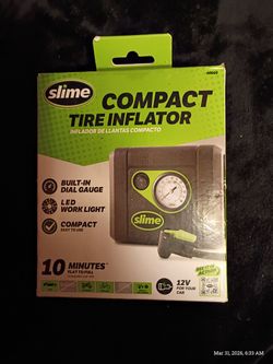 Slime 40060 Tire Inflator, Compact, Portable Car Air Compressor, Analog, Quick Connect Air Hose, Flat Tire Puncture Repair, 12V, 10 min Inflation Blac
