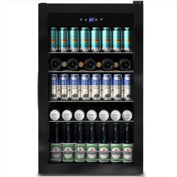 TITTLA 150 Can Beverage Refrigerator with Glass Door,Extra Bottles Rack,Touch Control Panel,Freestanding Mini Fridge,Black