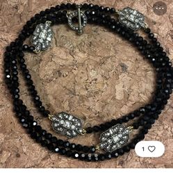 Heidi Daus 46in. Jet Black and Clear Swarovski Crystals Trilogy Necklace