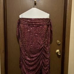 Sequin Off-Shoulder Prom / Homecoming Dress — Pink/Plum Sparkle