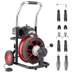 582*Drain Cleaner Machine 100FT x 1/2 Inch, Auto Feed Sewer Snake Auger on Wheels, 550W Portable Drain Cleaning Machine with 8 Cutters & Air-activated