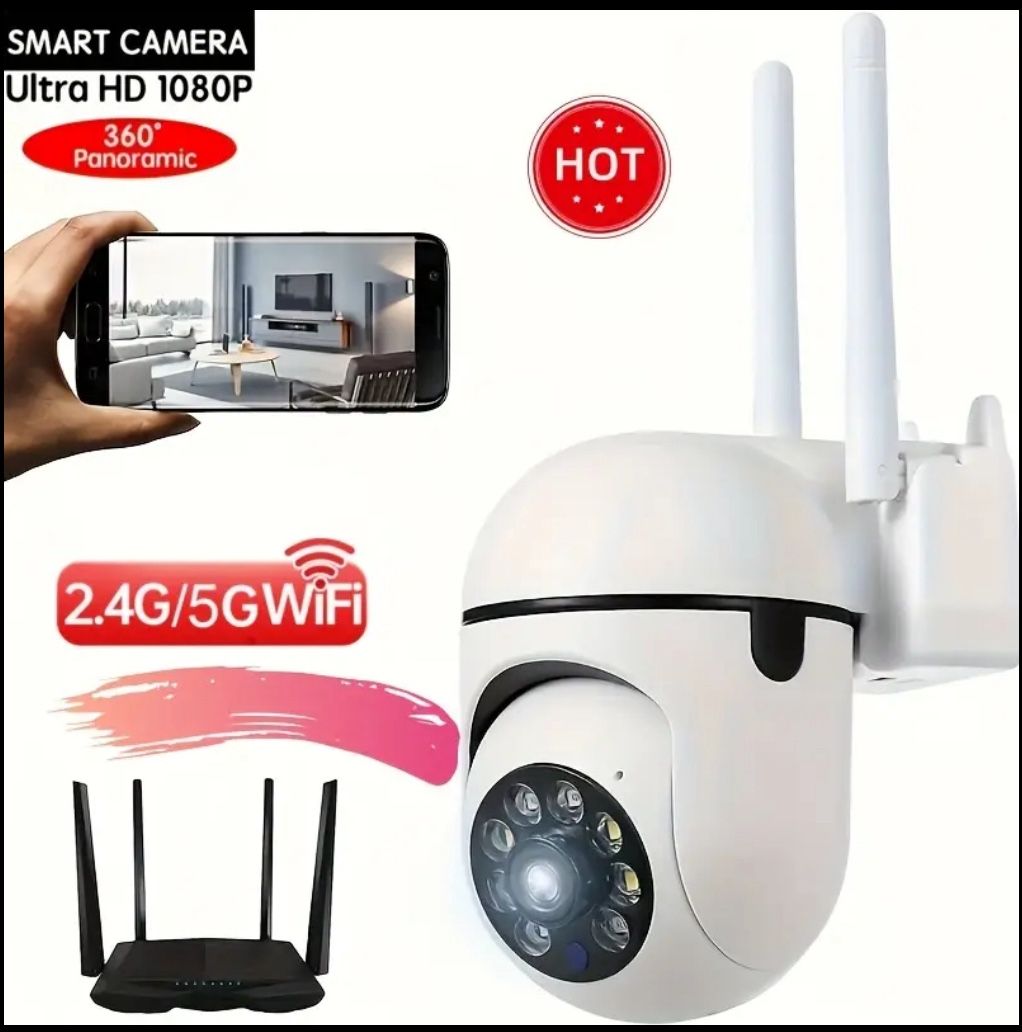 1pc 1080P Camera Security 1080P HD Wireless WiFi 360° PTZ 2.4/5G Dual Band Mini Home Surveillance Cams, Two Way Talk, Automatic Humanoid Tracking, Sma