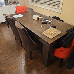 Wood Table, 4 Chairs And Bench!