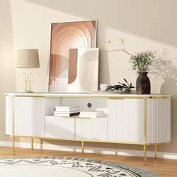 Assembled Luxury Fluted TV Stand: 70" White Entertainment Center for 80 inch TVs, TV Consoles for Living Room, Modern Media, Customized