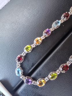 925 sterling silver multicolor gem stones BJJ necklace