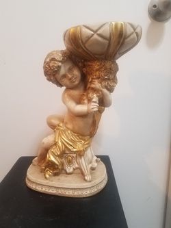 Beautiful 💗💗 Vintage Handmade Plaster Statue Child With Basket 13"