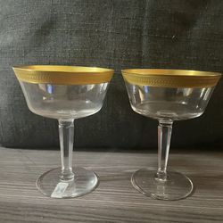 2 Champagne Sherbet  5-1/8" Glasses Crystal Lenox gold Hand-cut Stem Georgetown