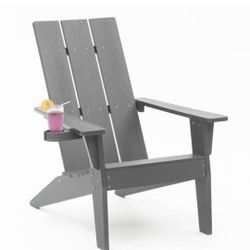 Mximu Oversize Modern Grey Plastic Outdoor Patio Adirondack Chair with Cup Holder