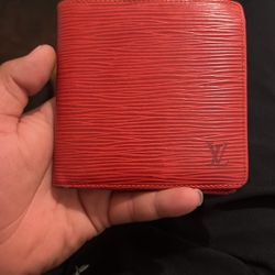 Authentic Louis Vuitton Red Epi Men’s Bi-Fold Wallet