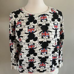 Disney x Forever 21 Mickey Mouse Union Jack Crew Neck Sweatshirt Size Large