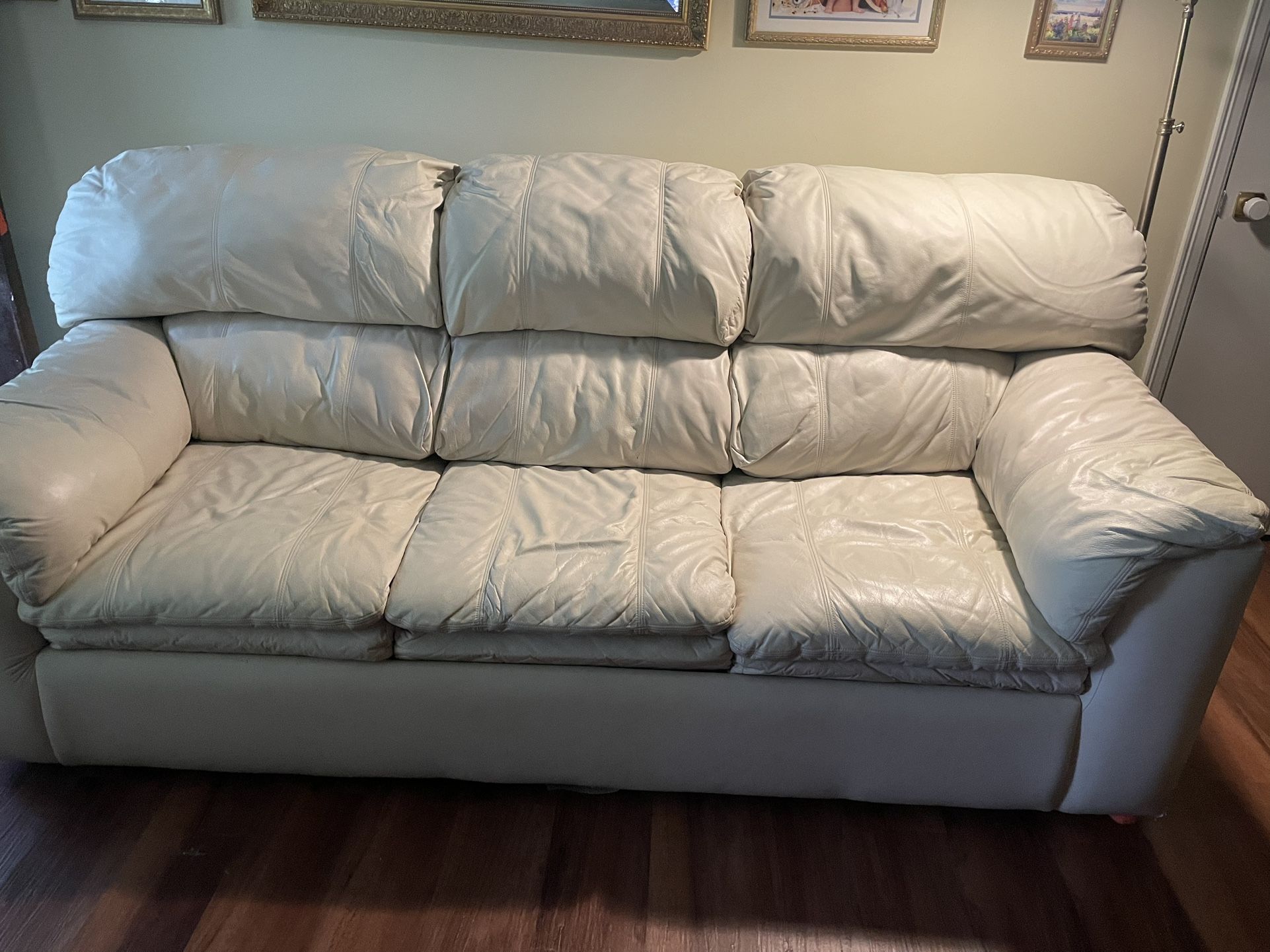 Beautiful leather sofa with queen size pullout mattress