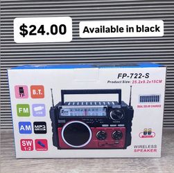AM/FM radio with Bluetooth capability.great sound and lightweight. Features dual solar panels. See photos to appreciate all the great features this ra