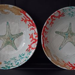 Pair Of Sea Life 100% Melamine Salad Bowls 7.5" In Diameter.