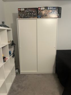 IKEA White Wardrobe Armoire, Two Sliding Doors