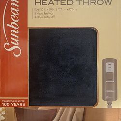 Sunbeam Velvet Plush Heated Throw Blanket 50x60 3 Heat Settings Auto-Off