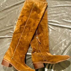 Womens 7.5  Brown Italian  Suede Thigh Boots