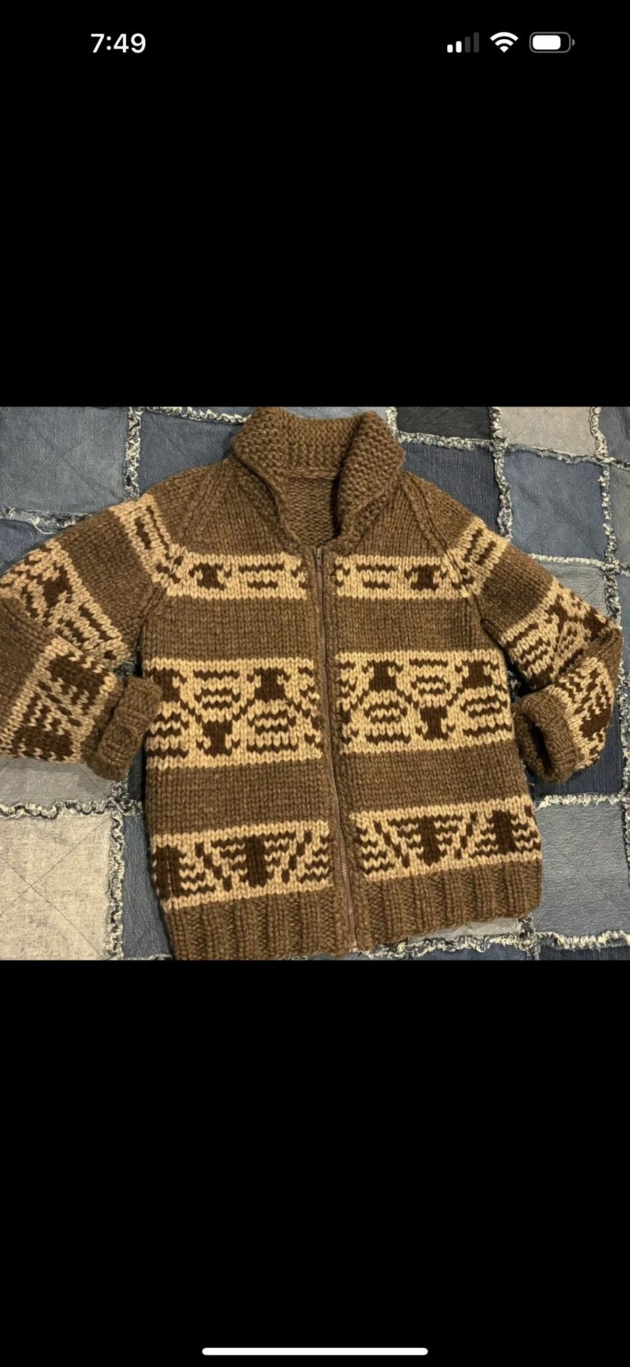 VintageChunky Wool Sweater Jacket Zip Cardigan