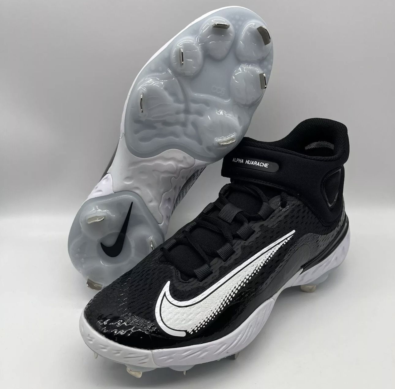 Nike Alpha Huarache Elite Mid Metal Baseball Cleats Black Men's