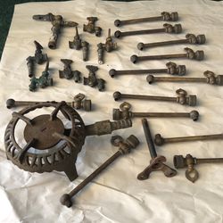 Set Of 21 Antique Gas Lamp Parts - Valves, Tubes, Misc. 