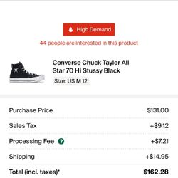 Converse Chuck Taylor All Star 70 Hi Stussy