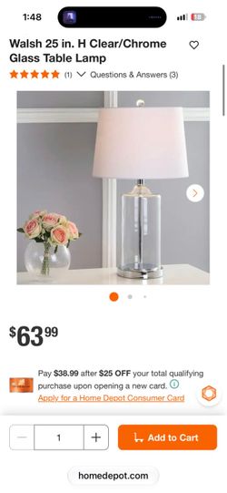JONATHAN Y Walsh 25 in. H Clear/Chrome Glass Table Lamp