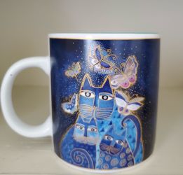 Laurel Burch Indigo Cats Mug 2004 Wine Things Blue Cats Butterflies new open box