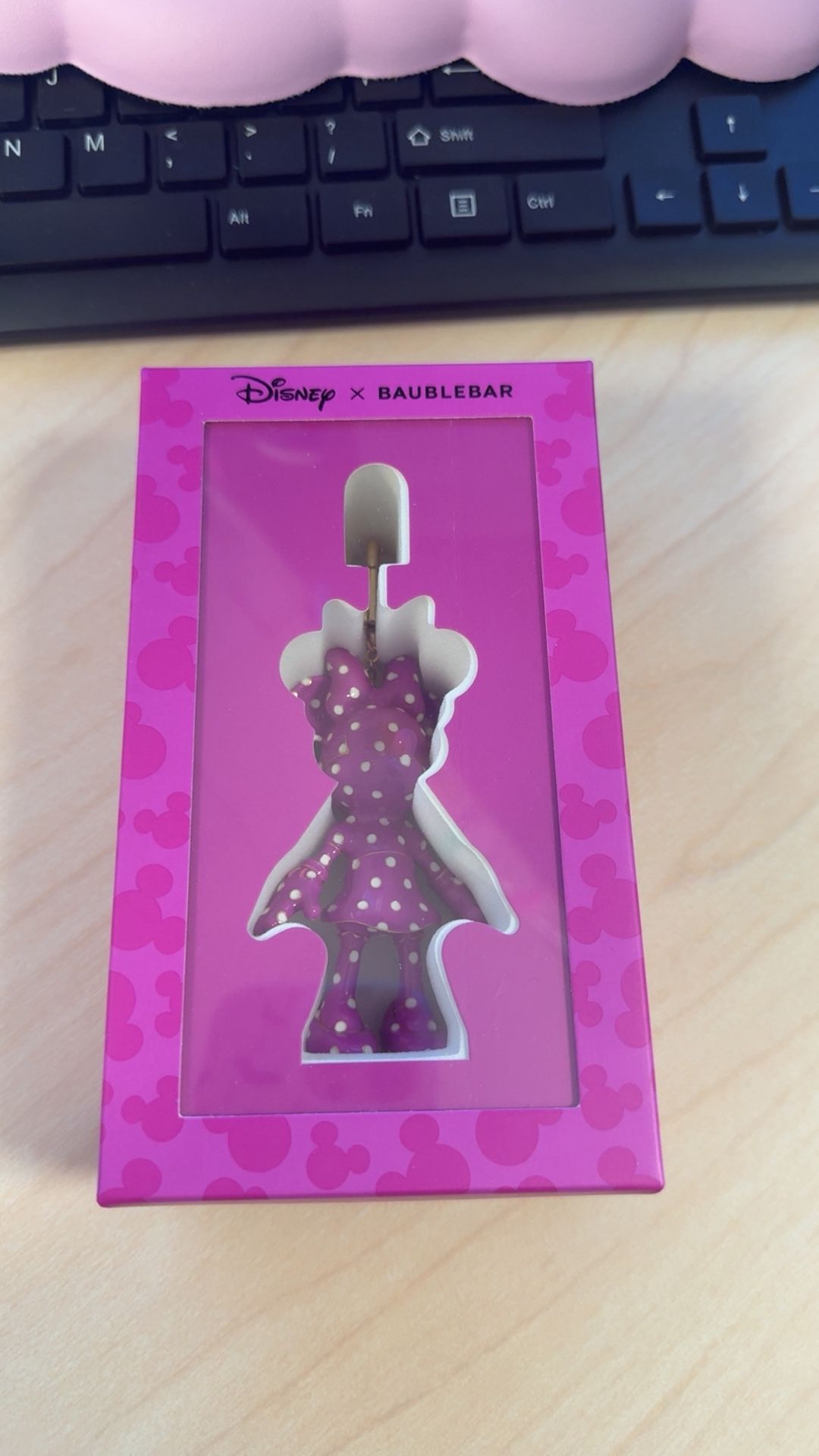 NWT Disney x Baublebar Pink & White Polka Dot Minnie Mouse Keychain/Bag Charm