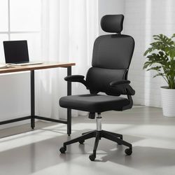Ergonomic Office Chair, high-back mesh design, 3D lumbar support, height and headrest adjustable, tilt function $80