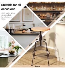 22.8-26.8inch Counter Height Adjustable Industrial Bar Stools Set of 2 Farmhouse Kitchen Stool for Island Vintage Cafe Chair for Coffee House with Swi