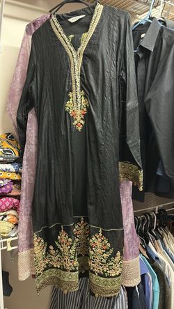 Three piece suit with jamawar pant and net dupatta