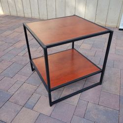 Small End Side Table Square Metal Wood Night Stand 2 Tier Shelf Coffee Table
