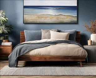 Yuaxker Ocean Wall Art Large Framed Wall Decor Blue and Gold Artwork