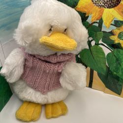 Ganz Vtg White Duckling Plush W Pink Sweater
