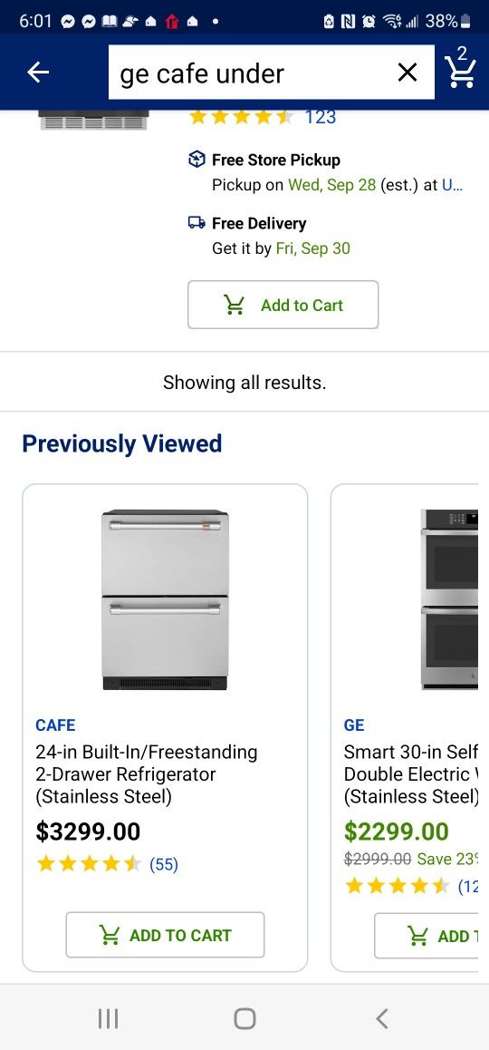 Ge Cafe Brand New 24 Inch 2 Drawer Refrigerator