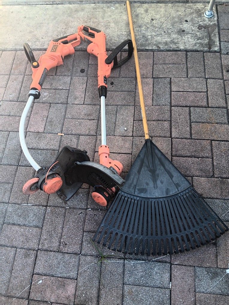 electronic lawnmower both and the rake used but this person no longer needs them