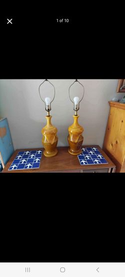Pair of Mid Century Modern Drip Glaze Lamps. OBO.