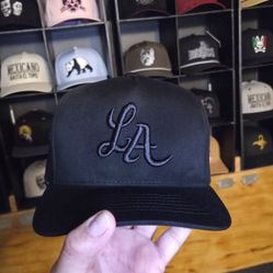 LA- Black Suede Snapback Hat 