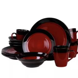 Elama Tanizia 16-Piece High Gloss Dinnerware Set (Red & Black
