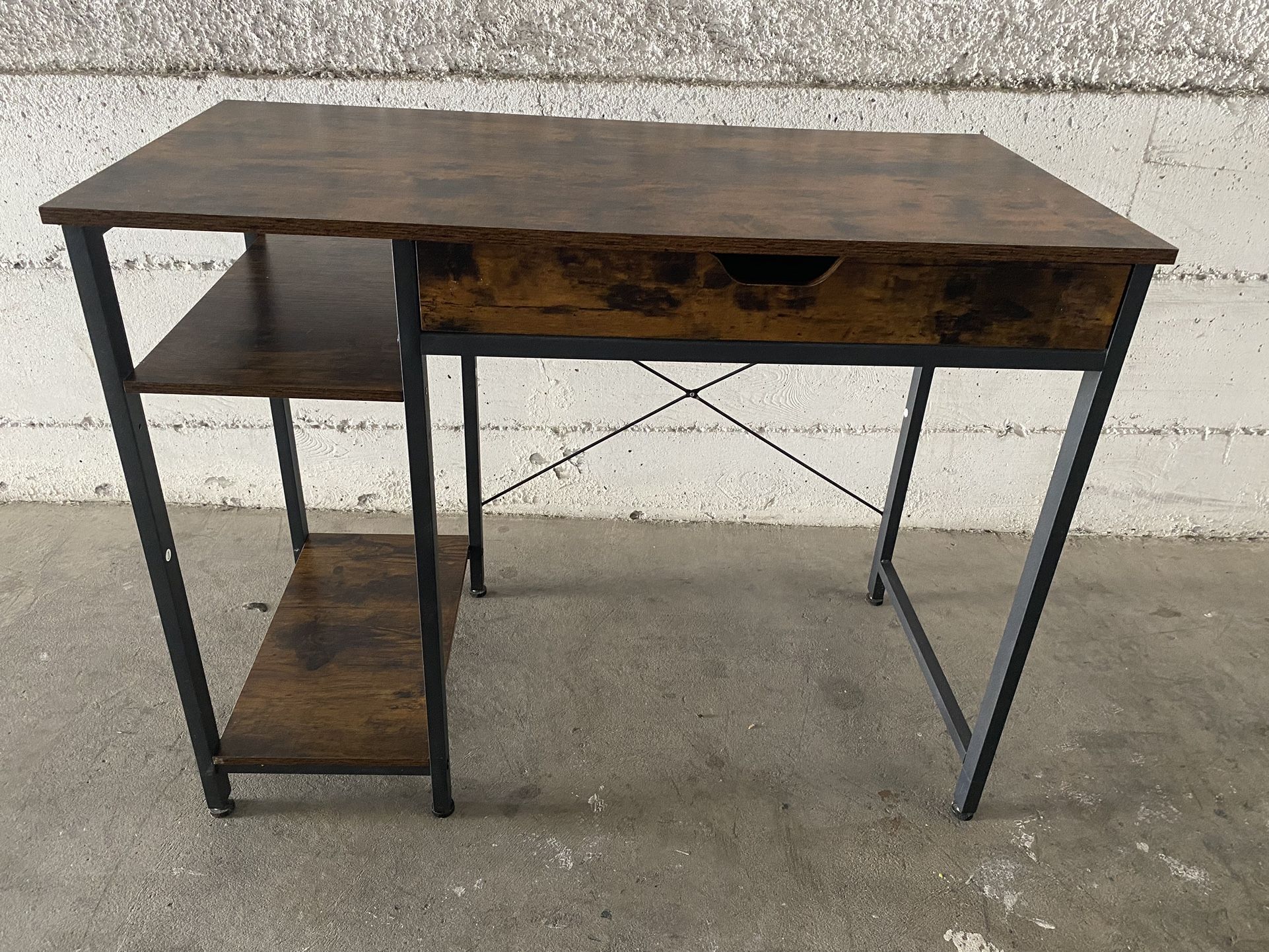 Table With Attached Shelving &Metal Frame