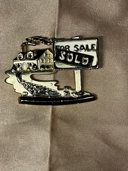 AJC Real Estate Realtor SOLD House For Sale Gold tone Pin Brooch Signed Estate