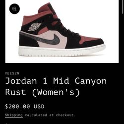 Nike Air Jordan 1 Mid Canyon Rust 8W / 6.5 Men 8.5w / 7 Men Brand New