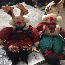 Vintage Christmas Bunnies 2’1” Tall Plush Handmade $25 Obo 