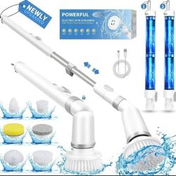 2 Battery Electric Spin Scrubber, 6H Bathroom Scrubber Dual Speed Up to 450RPM,