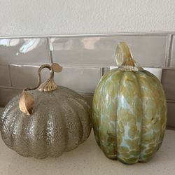 Two Decorative Glass Pumpkins 