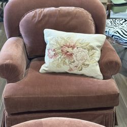 Vintage Rose Velvet Ralph Lauren Fabric Chair And Ottoman 
