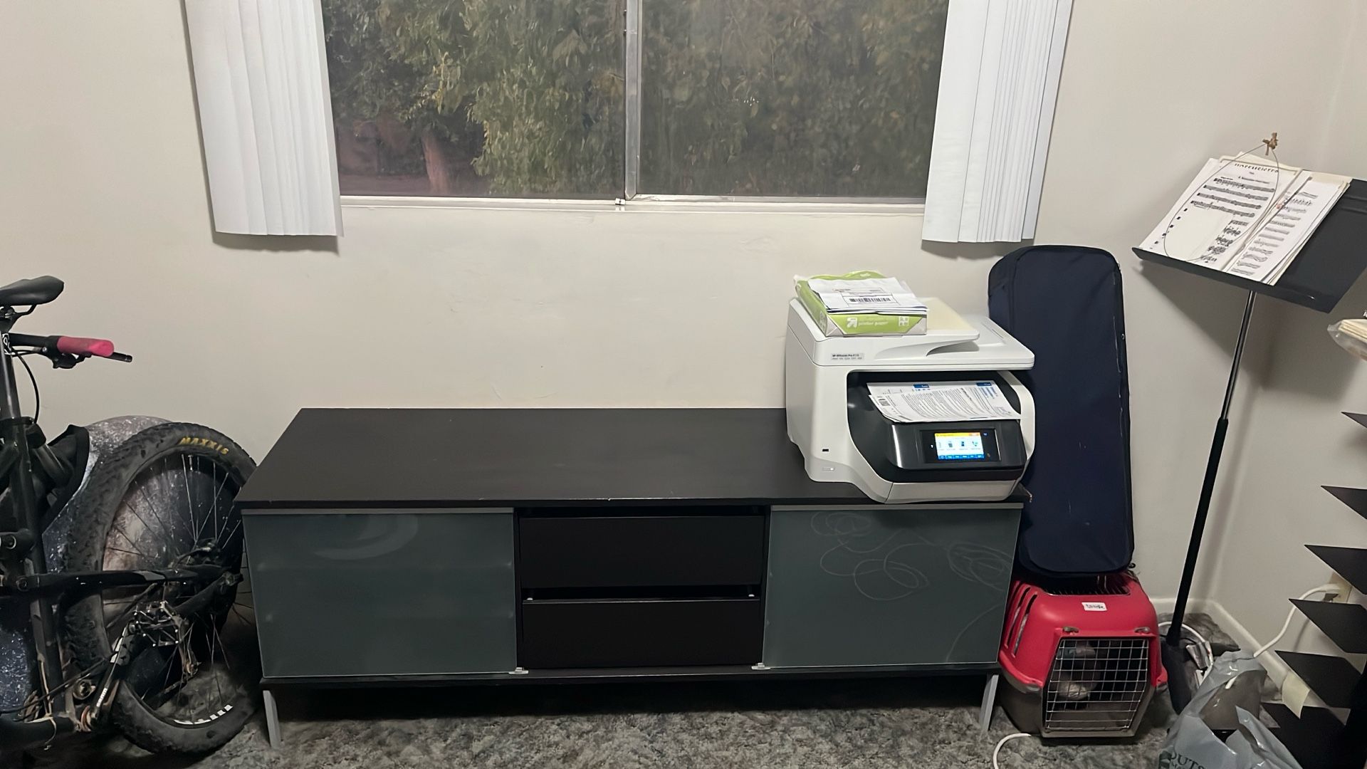 TV Stand/Office Storage (brown and glass)