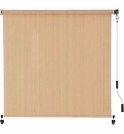 VICLLAX Outdoor Roller Shade 6' W×6' L, Patio Cordless Roller Blinds, Exterior Roll Up Shade with Spliced Design for Patio Porch Gazebo, Wheat